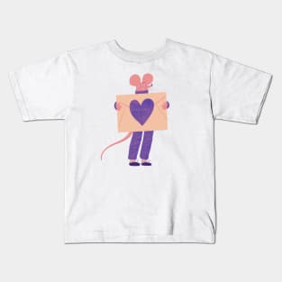 Cute mouse in purple with love letter for you Kids T-Shirt